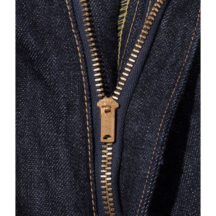 Sugar Cane - 1955z Model - Straight Leg - Selvedge Denim Jeans - One Wash Indigo - close up of brass zipper