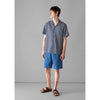 FToast - Garment Dyed Cotton Canvas Shorts - Flask Blue - Front View Model with summer shirt and sandals 
