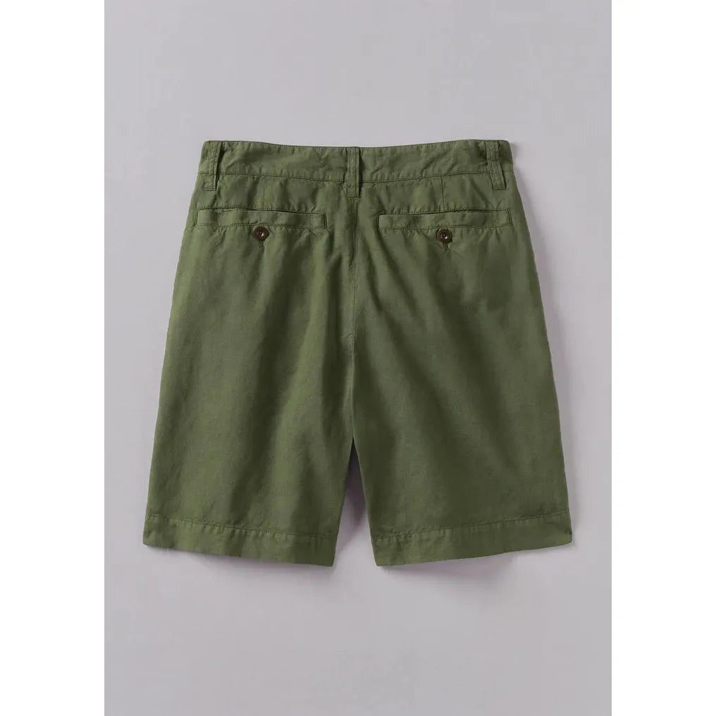 Toast - Double Pleat Cotton Linen Shorts - Pine Green- Rear View - Flat lay