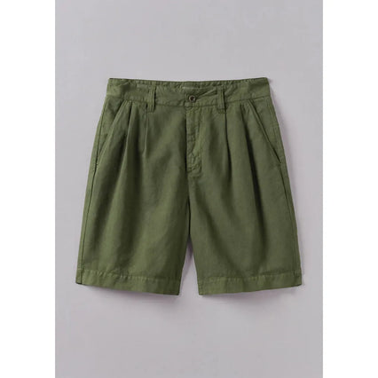 Toast - Double Pleat Cotton Linen Shorts - Pine Green - Front View Flat lay