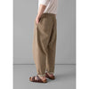 Toast - Alfie Stripe Organic Cotton Trousers - Ecru/ Brown - Model rear view
