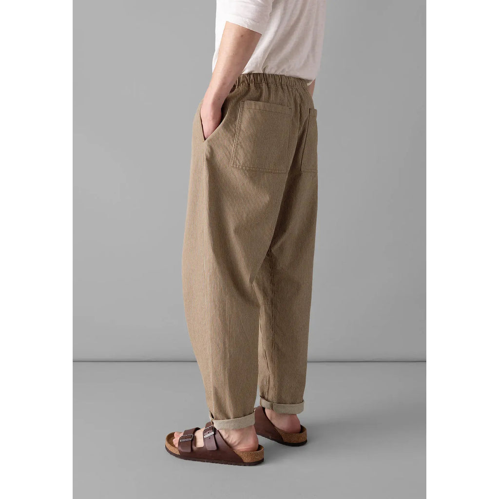 Toast - Alfie Stripe Organic Cotton Trousers - Ecru/ Brown - Model rear view