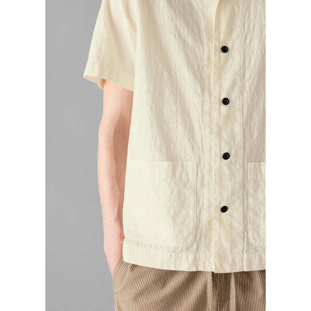 Toast - Fly Away Collar Jacquard Shirt - Chalk - Close up of jaquard pattern and Pocket