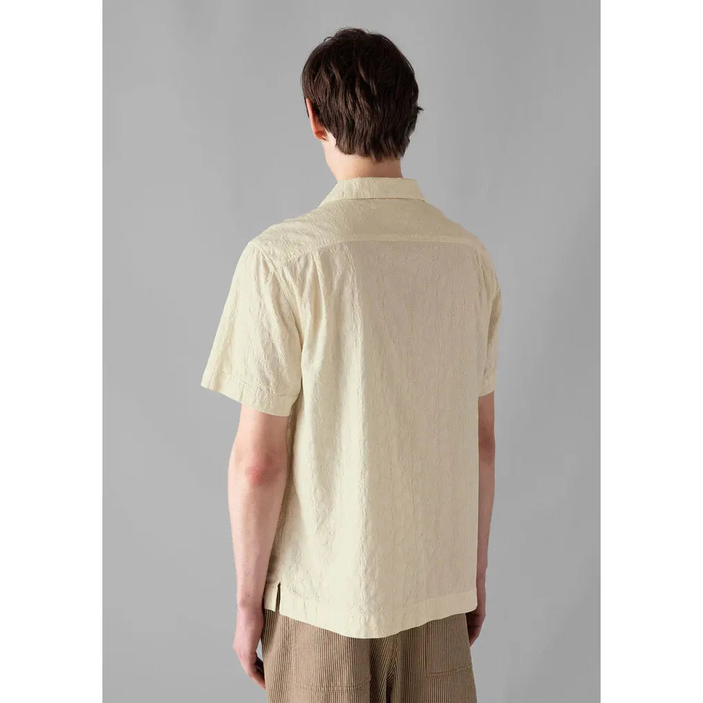 Toast - Fly Away Collar Jacquard Shirt - Chalk - Rear View of model wearing shirt