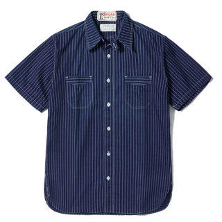 Sugar Cane Work Shirt Fiction Romance 8.5oz Wabash Stripe Indigo Short Sleeve