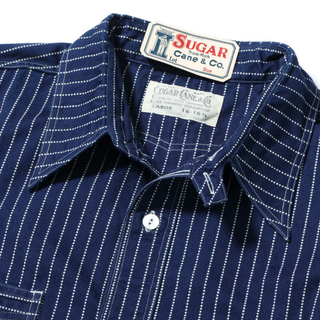 Sugar Cane Work Shirt Fiction Romance 8.5oz Wabash Stripe Indigo Short Sleeve