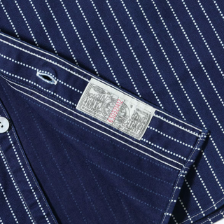 Sugar Cane Work Shirt Fiction Romance 8.5oz Wabash Stripe Indigo Short Sleeve