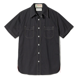Sugar Cane Work Shirt Fiction Romance 8.5oz Wabash Stripe Black Short Sleeve