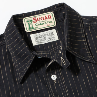 Sugar Cane Work Shirt Fiction Romance 8.5oz Wabash Stripe Black Short Sleeve