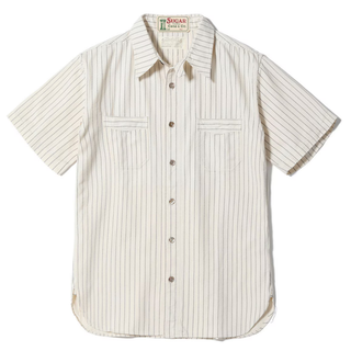 Sugar Cane Work Shirt Fiction Romance 8.5oz Wabash Stripe White Short Sleeve
