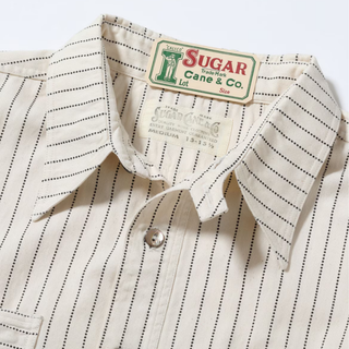 Sugar Cane Work Shirt Fiction Romance 8.5oz Wabash Stripe White Short Sleeve