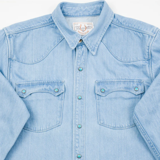 Freenote Cloth Modern Western Shirt 11 Oz Bleached Denim / Turquoise