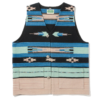 Pherrow's Navajo Style Knitted Vest 25W-PIV1 Black x Sax