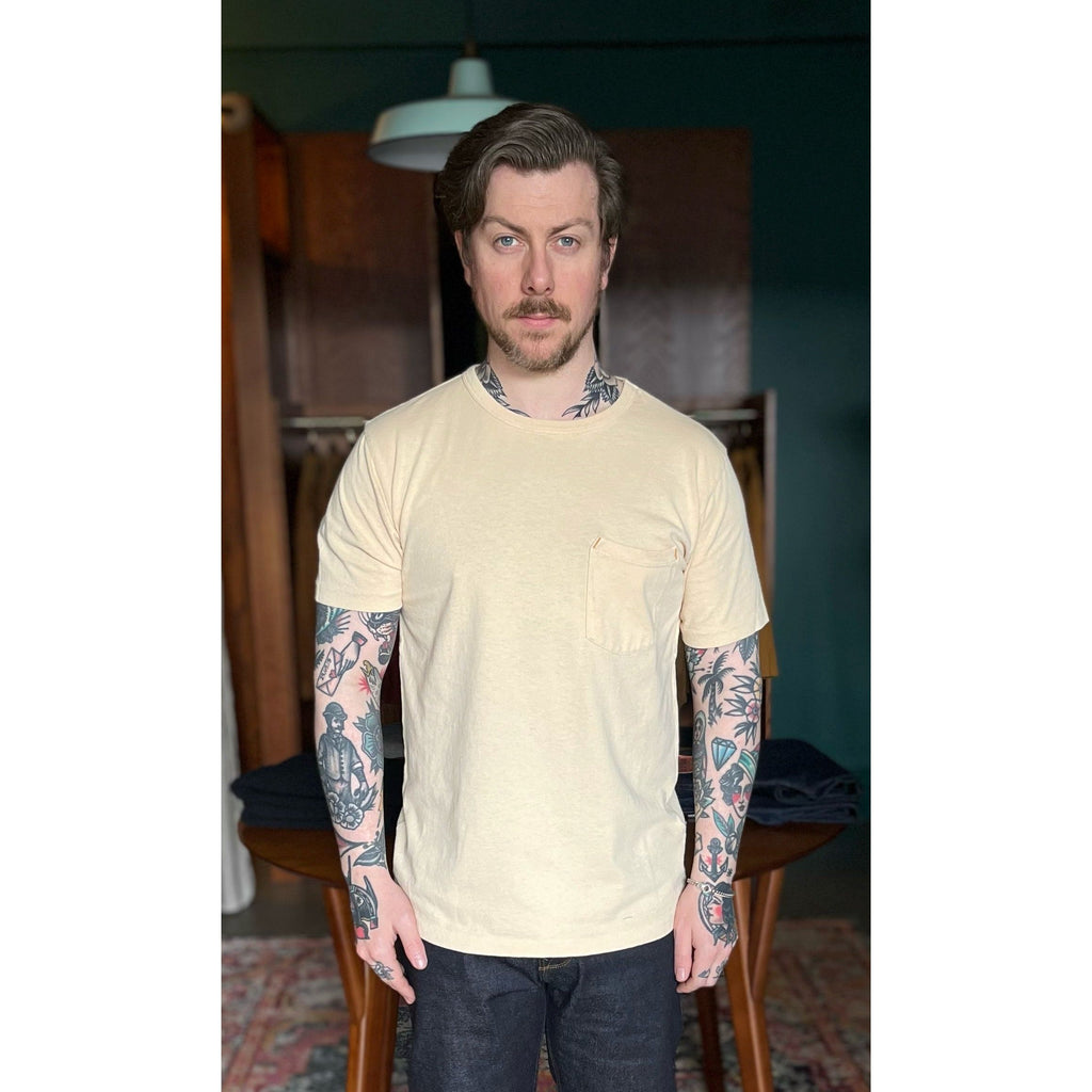 Freenote Cloth - 9 Oz Pocket T-Shirt - Cream - Fit Pic