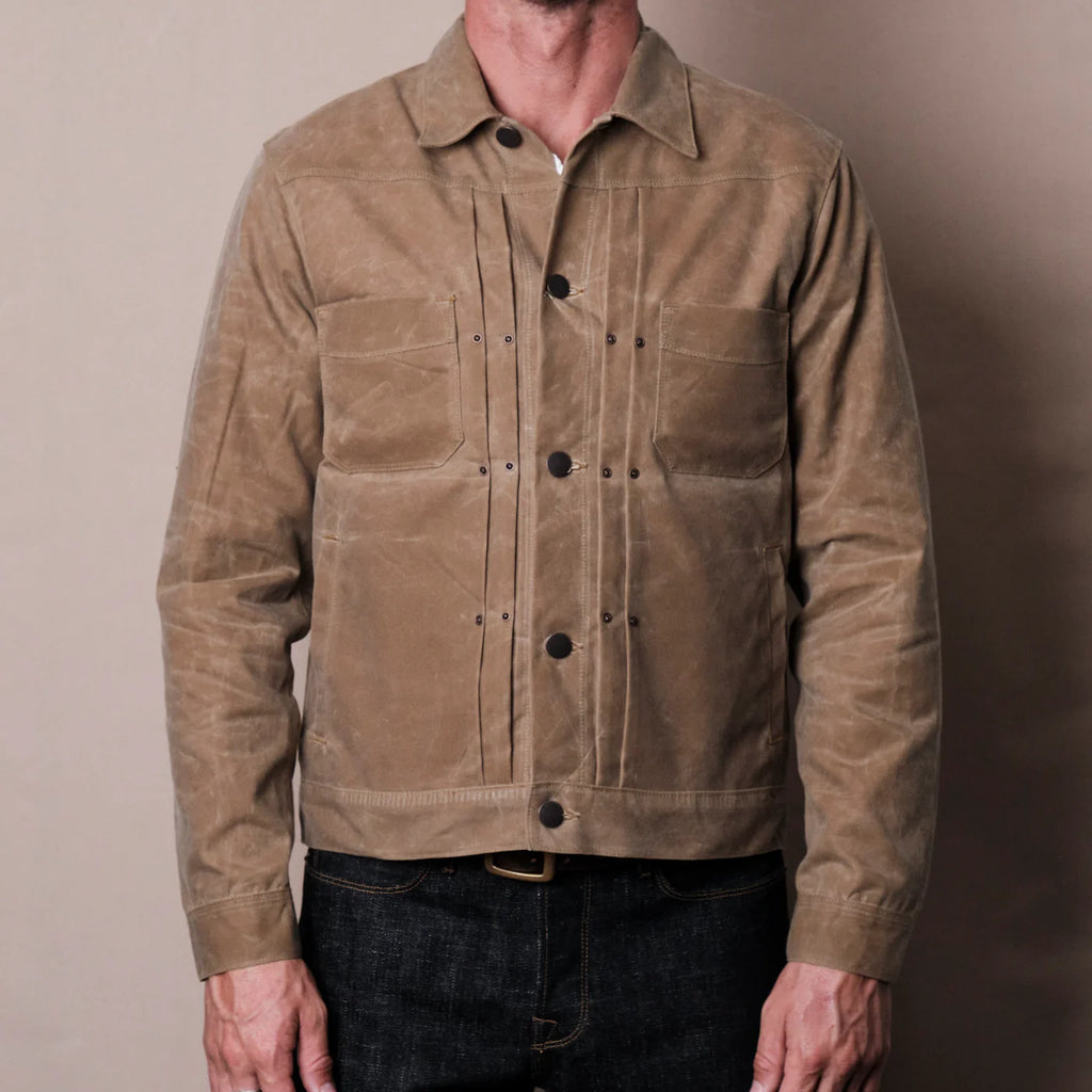 Freenote Cloth - RJ1 Riders Jacket - Tobacco Waxed Canvas - Model shot