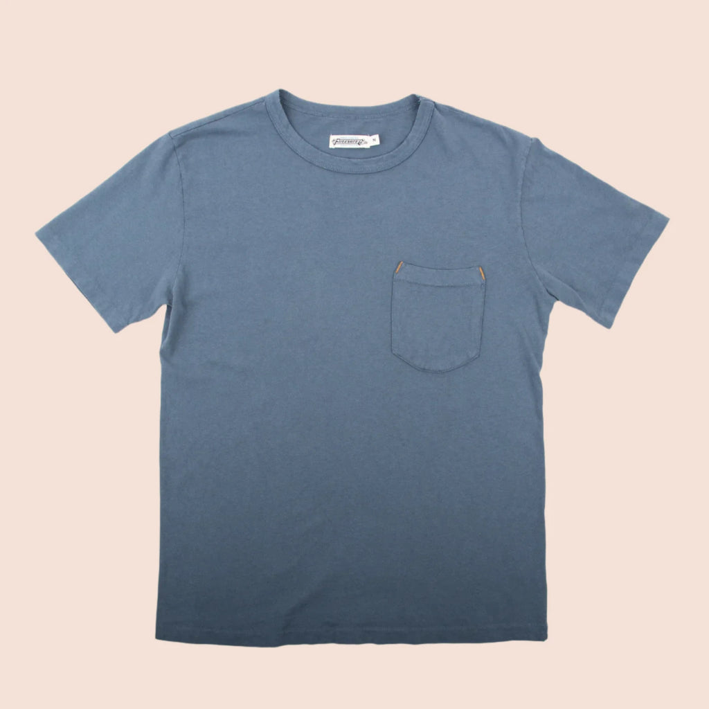 Freenote Cloth - 9 Oz Pocket T-Shirt - Faded Blue - Front 