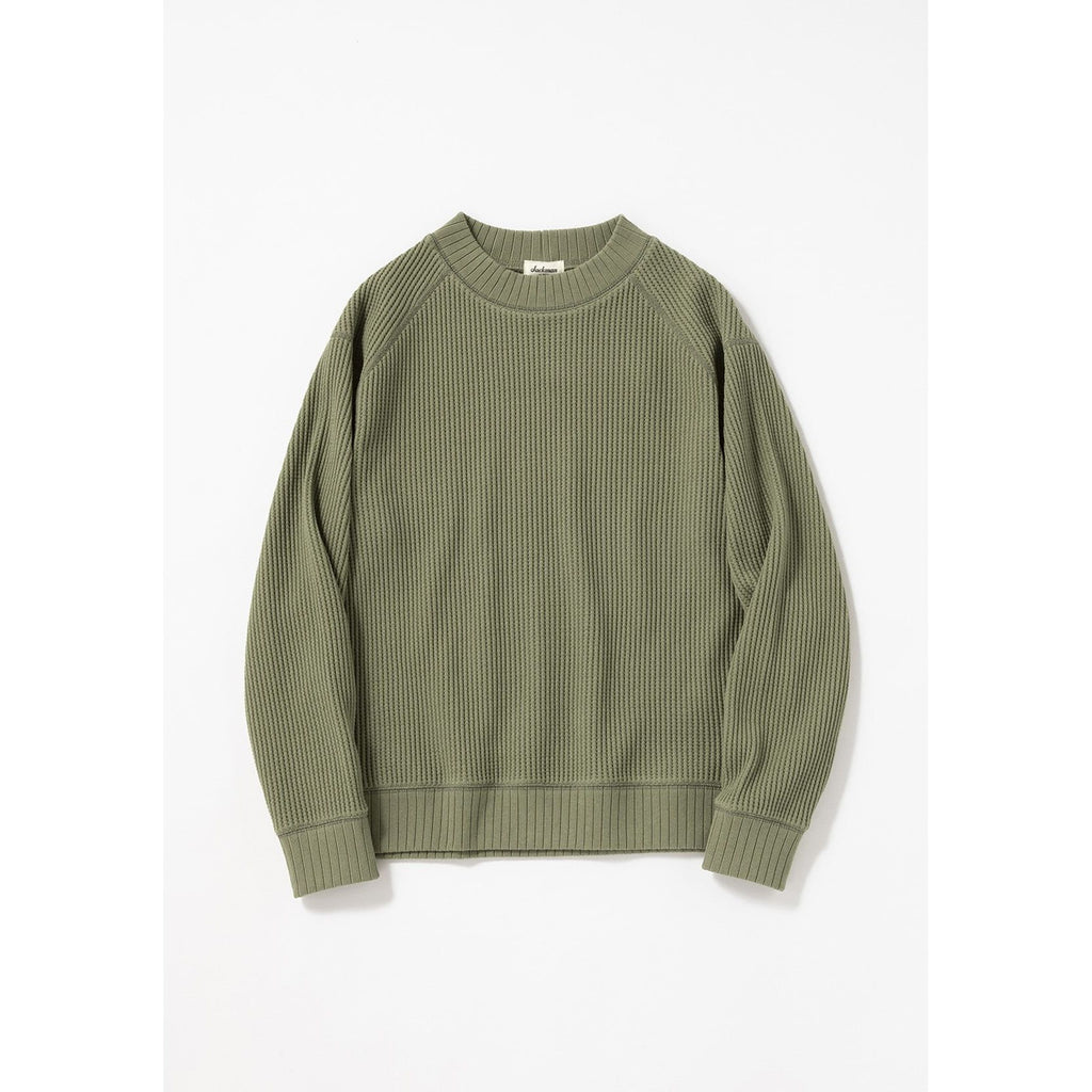 Jackman waffle Mid neck sweatshirt - Olive - front flat lay
