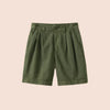 Toast - Double Pleat Cotton Linen Shorts - Pine Green - Front View Flat lay