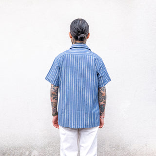 Pherrow's Open Collar Shirt Navy Stripe