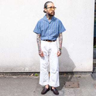 Pherrow's Open Collar Shirt Navy Stripe