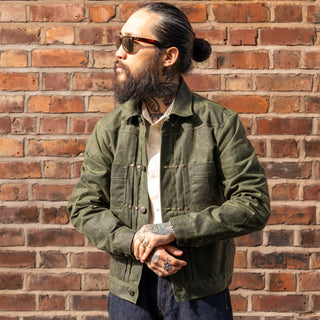 Freenote Cloth RJ1 Riders Jacket Olive Waxed Canvas