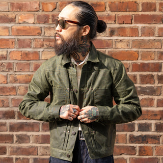 Freenote Cloth RJ1 Riders Jacket Olive Waxed Canvas