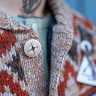 Pherrows Handmade Navajo Knitted Wool Cardigan Beige Red