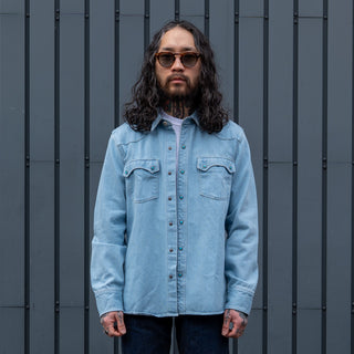 Freenote Cloth Modern Western Shirt 11 Oz Bleached Denim / Turquoise