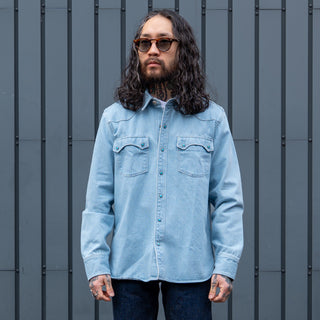 Freenote Cloth Modern Western Shirt 11 Oz Bleached Denim / Turquoise