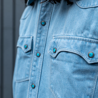 Freenote Cloth Modern Western Shirt 11 Oz Bleached Denim / Turquoise