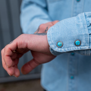 Freenote Cloth Modern Western Shirt 11 Oz Bleached Denim / Turquoise