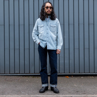 `Wythe Chambray Workshirt - Distressed and Sunfaded Indigo