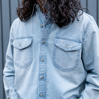 `Wythe Chambray Workshirt - Distressed and Sunfaded Indigo