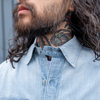 `Wythe Chambray Workshirt - Distressed and Sunfaded Indigo