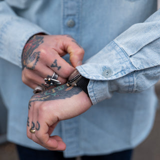 `Wythe Chambray Workshirt - Distressed and Sunfaded Indigo