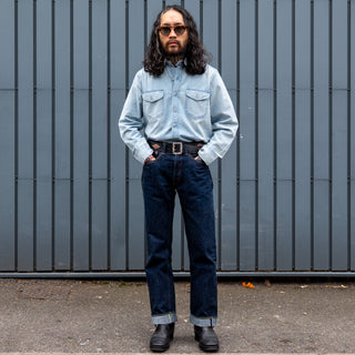 `Wythe Chambray Workshirt - Distressed and Sunfaded Indigo