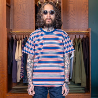 Freenote Cloth Mooch Striped 9oz Striped T-shirt - Blue
