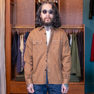 Sugar Cane Work Shirt Fiction Romance 8.5oz Wabash Stripe Brown