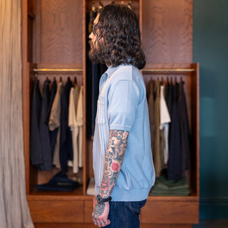 Pherrow's Short Sleeve Knitted Cardigan Light Blue Sax