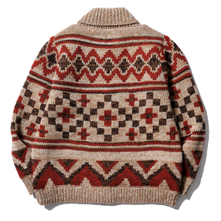 Pherrows Handmade Navajo Knitted Wool Cardigan Beige Red